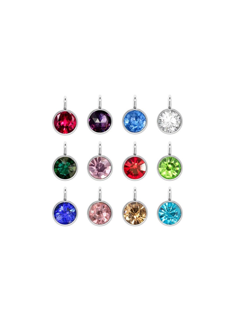 GGOOT Birthstone Charms Silver Alloy Round Birthstone Dangle Pendants Beads for DIY Craft Necklace Bracelet Jewelry Making Findings 24pcs (Mixed Colors) - Image 1