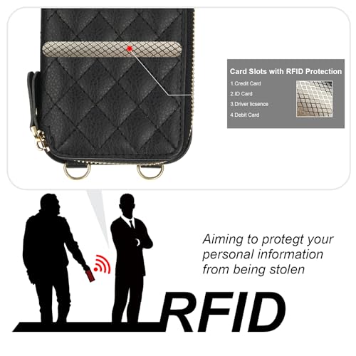 Bocasal Crossbody Wallet Case for iPhone 16 Pro, RFID Blocking PU Leather Zipper Handbag Purse Flip Cover, Kickstand Folio Case with Card Slots Holder Wrist Strap Lanyard 5G 6.3 Inch (Black) - Image 3