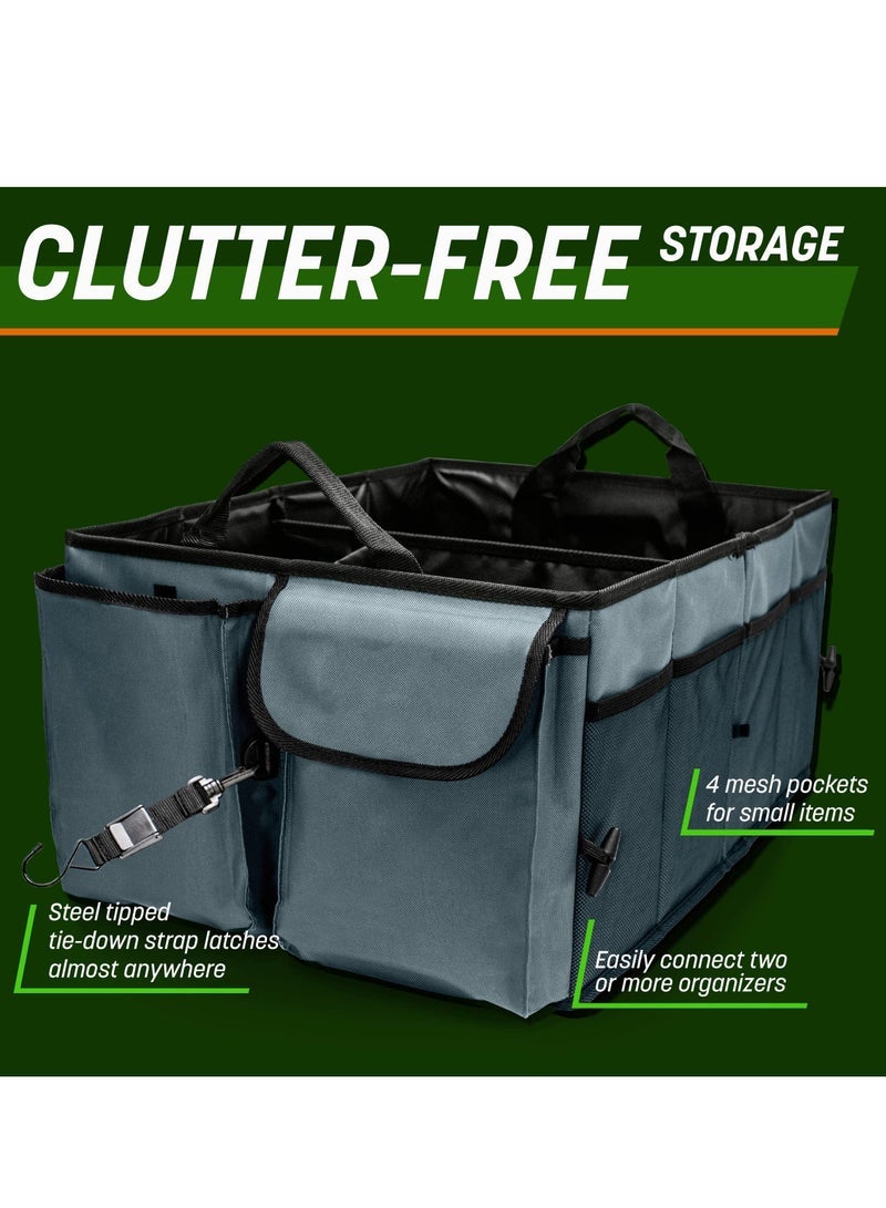 SYOSI Drive Auto Car Trunk Organizer Collapsible Multi Compartment Automotive SUV Car Organizer for Storage w Adjustable Straps Truck Car Accessories for Women and Men Grey - Image 3