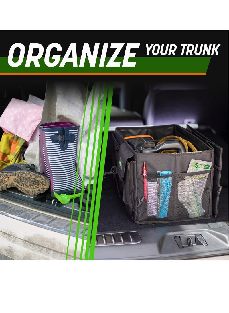 SYOSI Drive Auto Car Trunk Organizer Collapsible Multi Compartment Automotive SUV Car Organizer for Storage w Adjustable Straps Truck Car Accessories for Women and Men Grey - Image 2