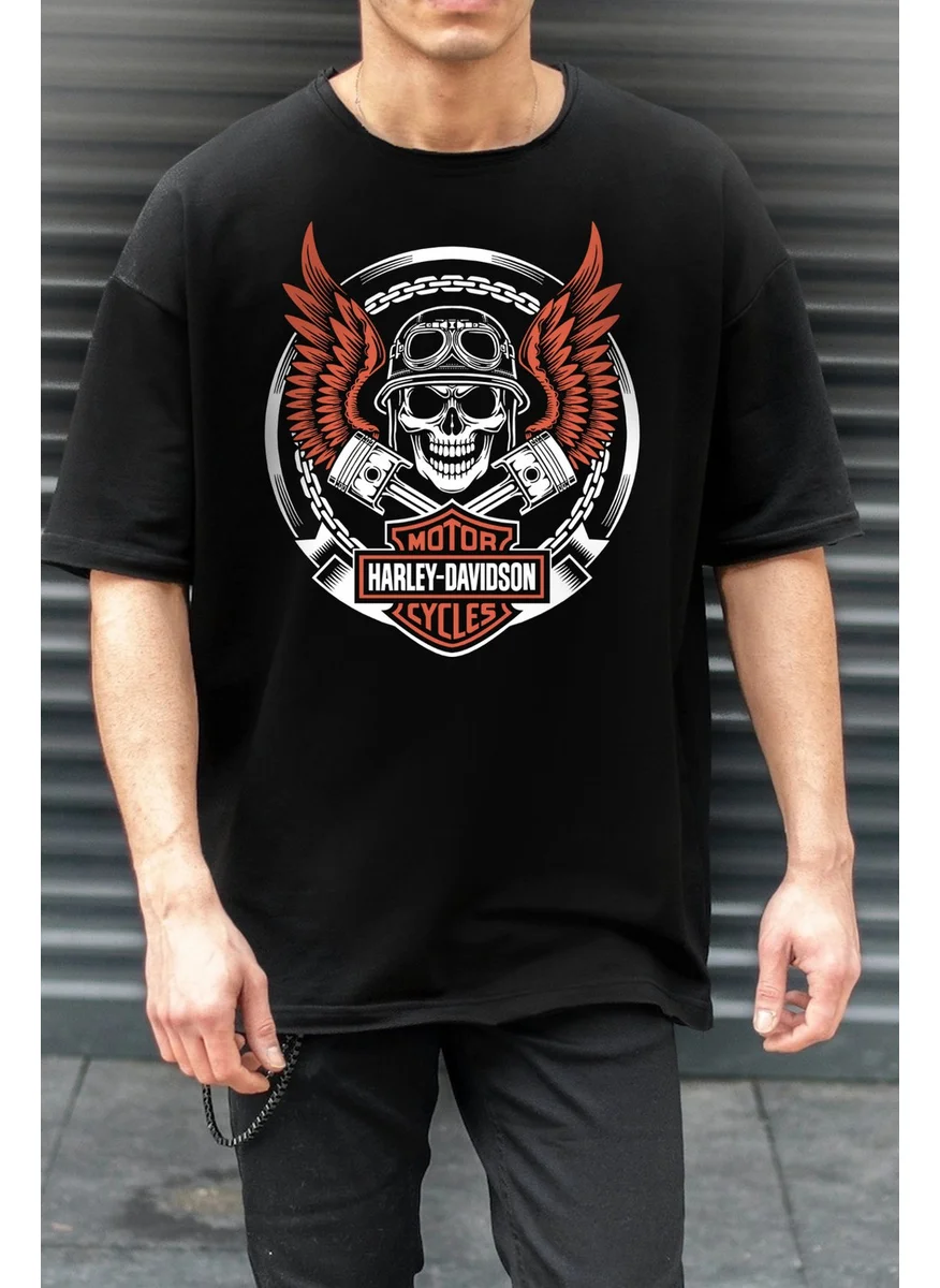 Rock&Roll Biker Skull Oversize Black Short Sleeve Men's T-Shirt