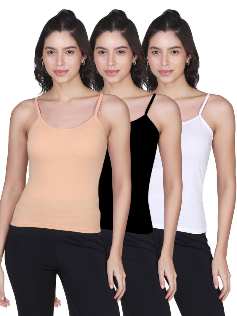 DChica Basic Cotton Camisole for Women – Pack of 3, Soft, Sleeveless, Lightweight, 100% Cotton, Breathable, Durable, and Perfect as an Everyday Layering or Summer Casual Innerwear Top_Multicolor - Image 1