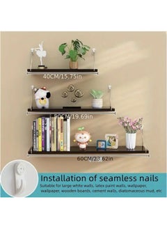 Arabest Floating Shelves Floating Shelf for Wall Floating Book Shelf Wall Mounted Organizer for Kitchen Living Room Bedroom Office Storage Shelves Display Racks Home Decor Set of 3, Black  - Image 1