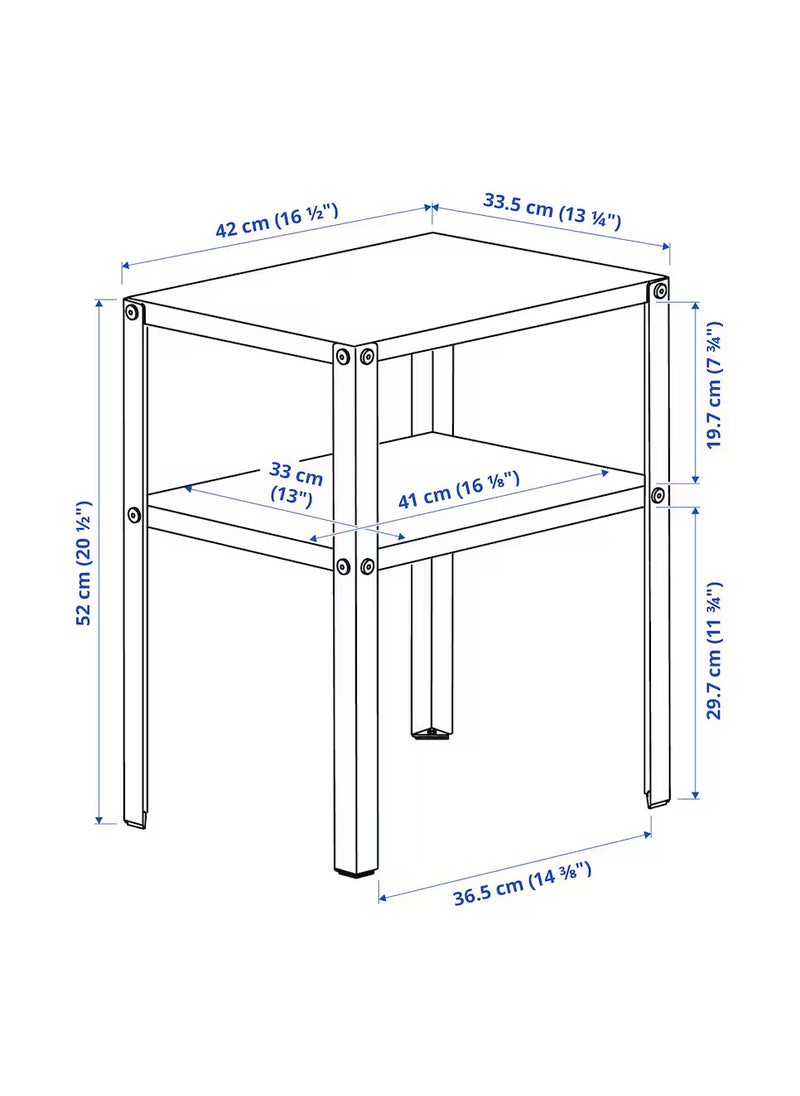 Side Table, Beside Table, Small Coffee Table, Open Shelf Black-Steel 42x34 cm