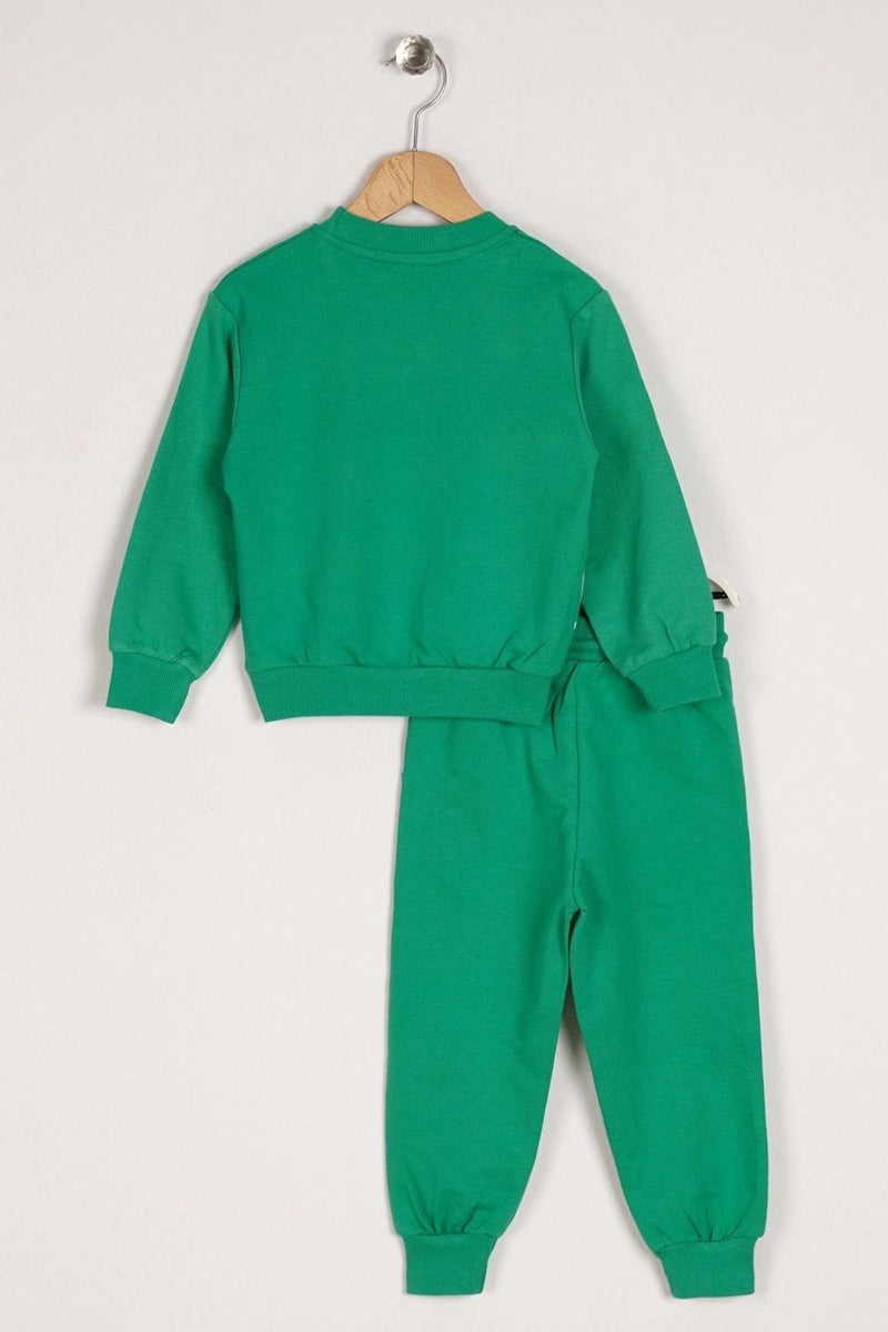 Zepkids Crew Neck Long Sleeve Crocodile Rex Printed Dark Green Color Boy's Two Piece Suit - Image 2