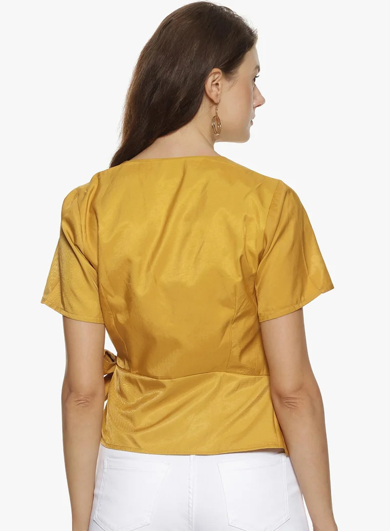 PINACOLADA  Women's Mustard Yellow Wrap Crop Top for Women | Best Price UAE