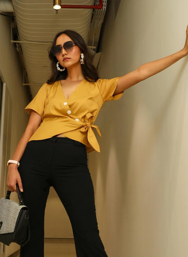 PINACOLADA  Women's Mustard Yellow Wrap Crop Top for Women | Best Price UAE