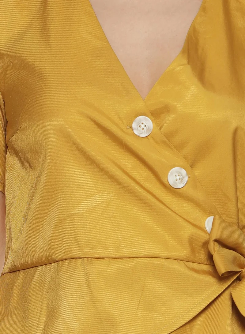 PINACOLADA  Women's Mustard Yellow Wrap Crop Top for Women | Best Price UAE