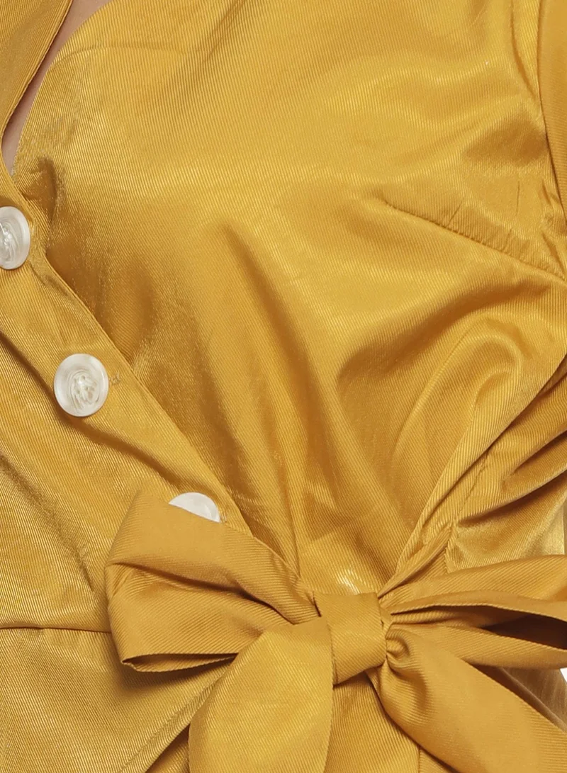 PINACOLADA  Women's Mustard Yellow Wrap Crop Top for Women | Best Price UAE