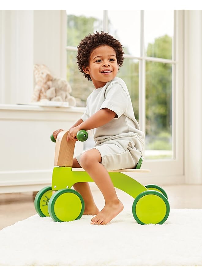Hape Scoot Around Ride On Wood Bike | Award Winning Four Wheeled Wooden Push Balance Bike Toy For Toddlers With Rubberized Wheels Bright Green L: 20.5 W: 12.8 H: 15.1 Inch E0101 - Image 4