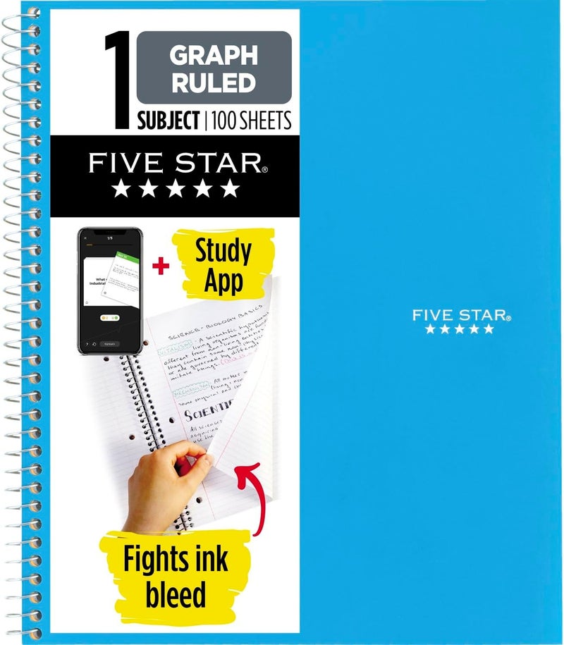 Five Star Spiral Notebook, 1-Subject, Graph Ruled Paper, Fights Ink Bleed, Water Resistant Cover, 8-1/2" X 11", 100 Sheets, Teal (06190Aa4) - Image 1