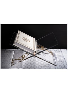 Hilalful HILALFUL Acrylic Glass Holy Quran Stand | Transparent Rehal Stand with Arabic Golden Calligraphy | Modern Quran Holder | Elegant Design | Islamic Gift for Ramadan, Eid, Birthdays  - Image 2