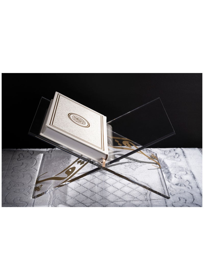 Hilalful - HILALFUL Acrylic Glass Holy Quran Stand | Transparent Rehal Stand with Arabic Golden Calligraphy | Modern Quran Holder | Elegant Design | Islamic Gift for Ramadan, Eid, Birthdays - Image 1