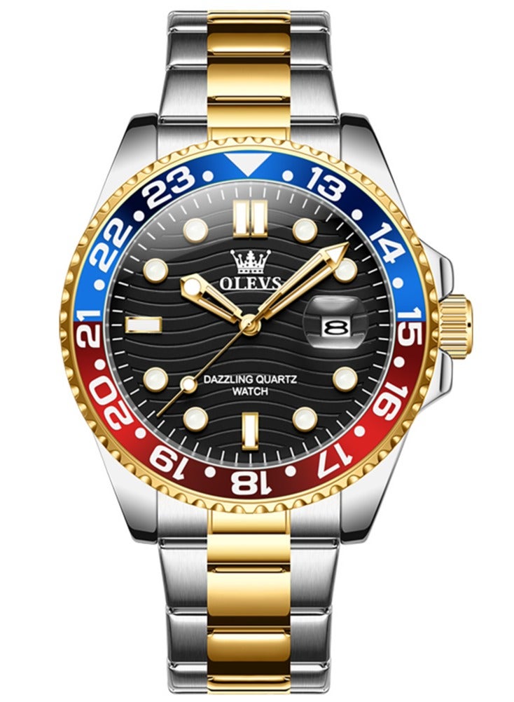 أوليفز ساعة OLEVS كوارتز فاخرة جديدة للرجال بسوار من الفولاذ المقاوم للصدأ وسلسلة غوص وإطار ملون وساعة يد أصلية أنيقة للرجال - Image 2