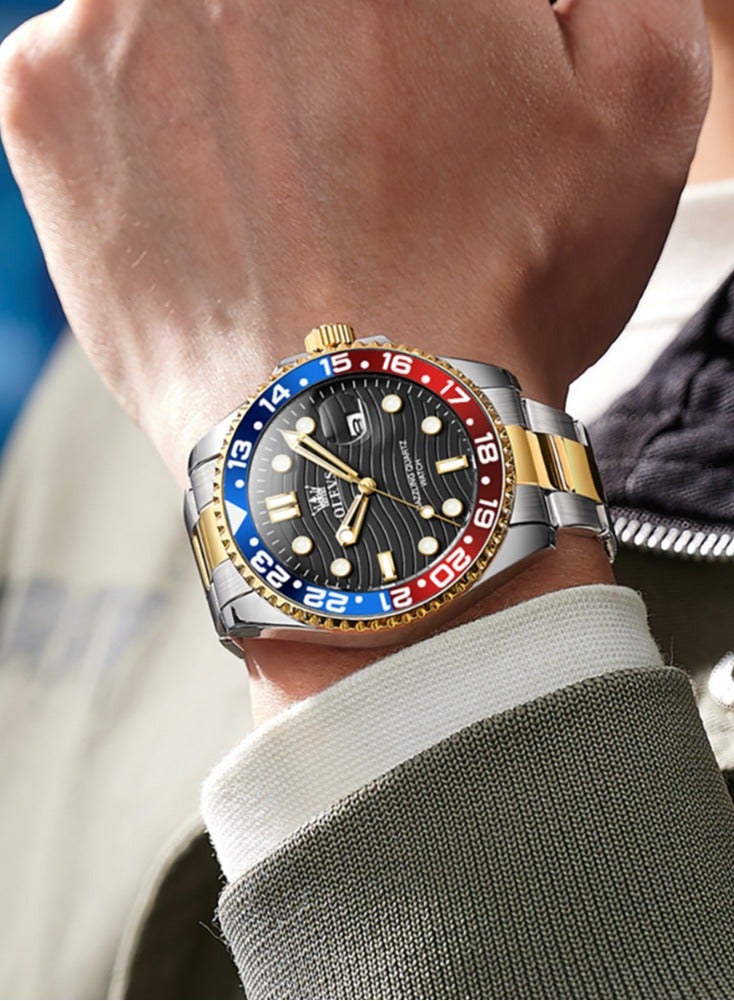 أوليفز ساعة OLEVS كوارتز فاخرة جديدة للرجال بسوار من الفولاذ المقاوم للصدأ وسلسلة غوص وإطار ملون وساعة يد أصلية أنيقة للرجال - Image 3