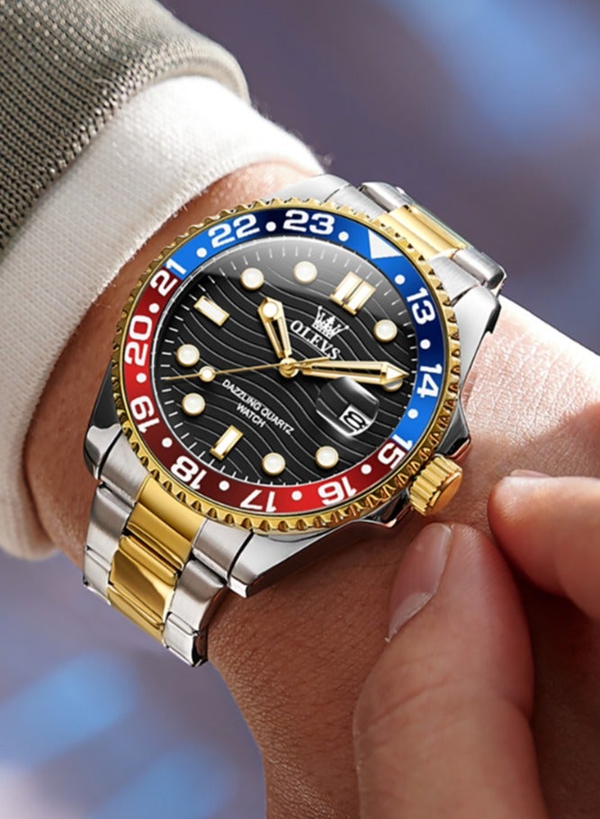 أوليفز ساعة OLEVS كوارتز فاخرة جديدة للرجال بسوار من الفولاذ المقاوم للصدأ وسلسلة غوص وإطار ملون وساعة يد أصلية أنيقة للرجال - Image 4