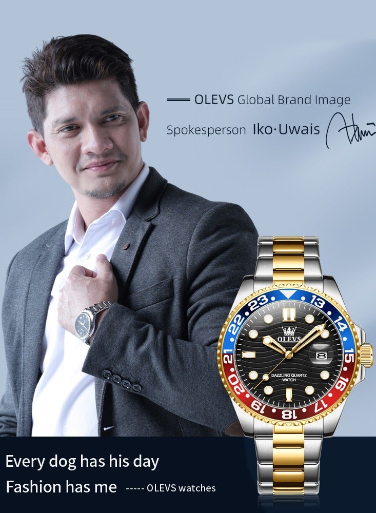أوليفز ساعة OLEVS كوارتز فاخرة جديدة للرجال بسوار من الفولاذ المقاوم للصدأ وسلسلة غوص وإطار ملون وساعة يد أصلية أنيقة للرجال - Image 5