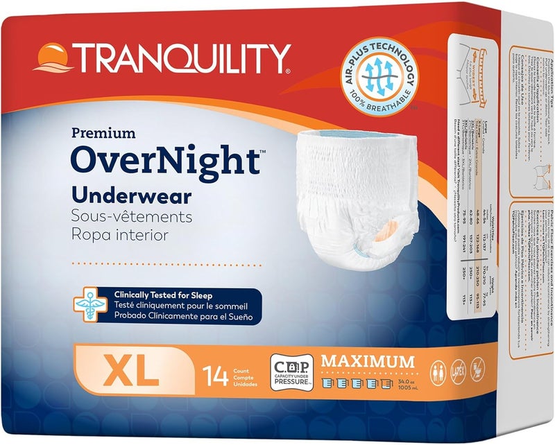Tranquility Premium Overnight Disposable Absorbent Underwear (14 Count) - XL, 48-66 in. Waist - Maximum Absorbency, All-Night Sleep, Breathable Comfort, Adult Diapers - Image 1
