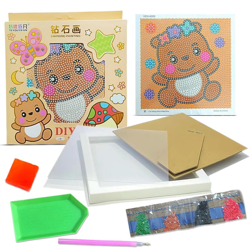 LitVibes DIY Diamond Painting Kit with Frame for Kids Adults Art Craft Set Suitable for Home Wall Decoration Fun Birthday Return Gift for Children Multicolor ParentChild Game Teddy Design