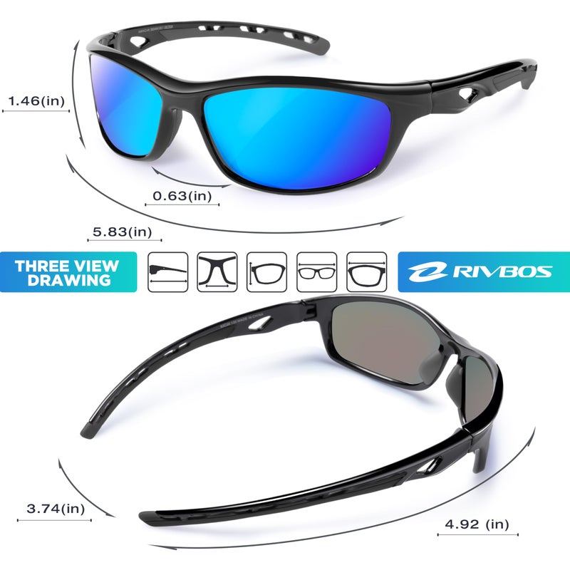 RIVBOS Mens Sunglasses Polarized UV Protection TR90 Unbreakable Frame Sports Driving Fishing Cycling RB833-Black Ice Blue Lens - Image 3