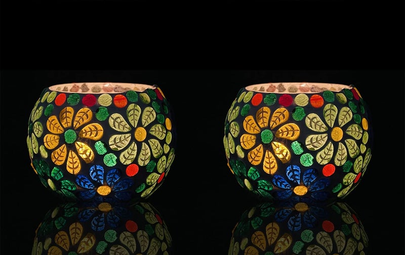Go Hooked Go Hooked T-Light Mosaic Candle Holder for Home Decoration Mosaic Glass, for Bedroom, Office, Living Room, Dining Table, Festive Lights Decoration (Pack of 2)  - Image 1