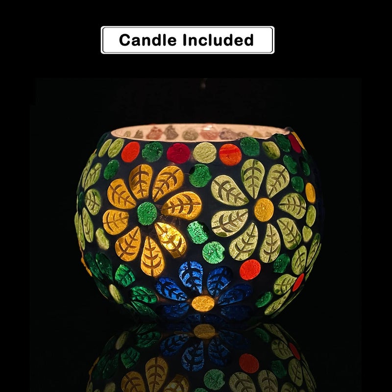 Go Hooked Go Hooked T-Light Mosaic Candle Holder for Home Decoration Mosaic Glass, for Bedroom, Office, Living Room, Dining Table, Festive Lights Decoration (Pack of 2)  - Image 4