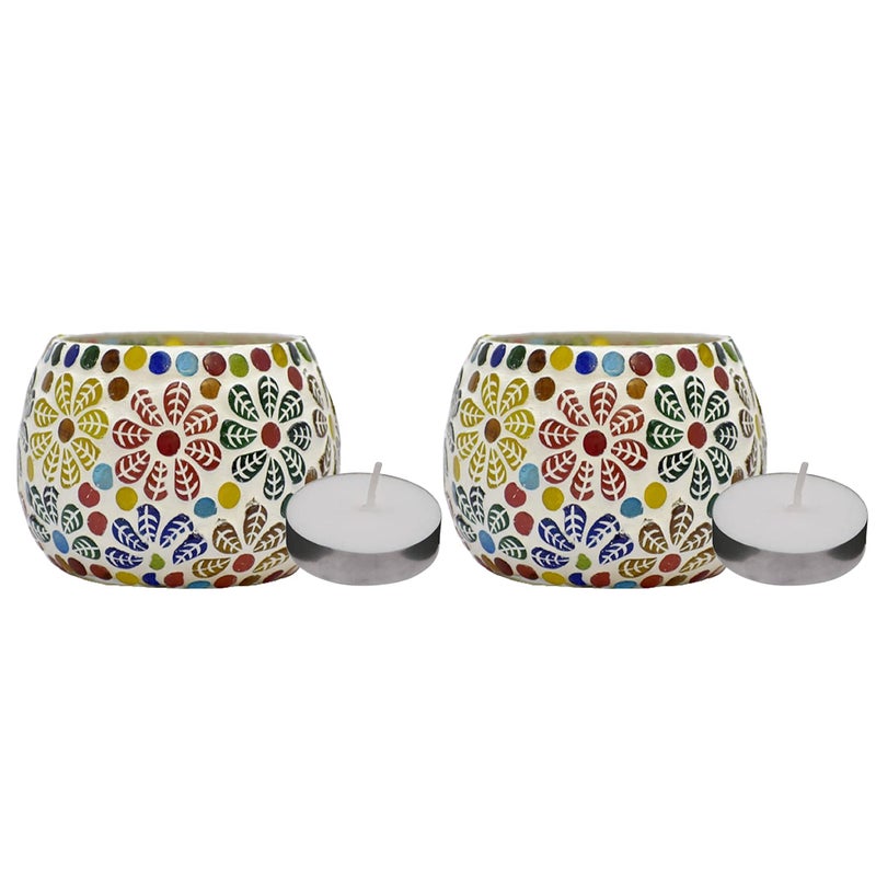 Go Hooked Go Hooked T-Light Mosaic Candle Holder for Home Decoration Mosaic Glass, for Bedroom, Office, Living Room, Dining Table, Festive Lights Decoration (Pack of 2)  - Image 2