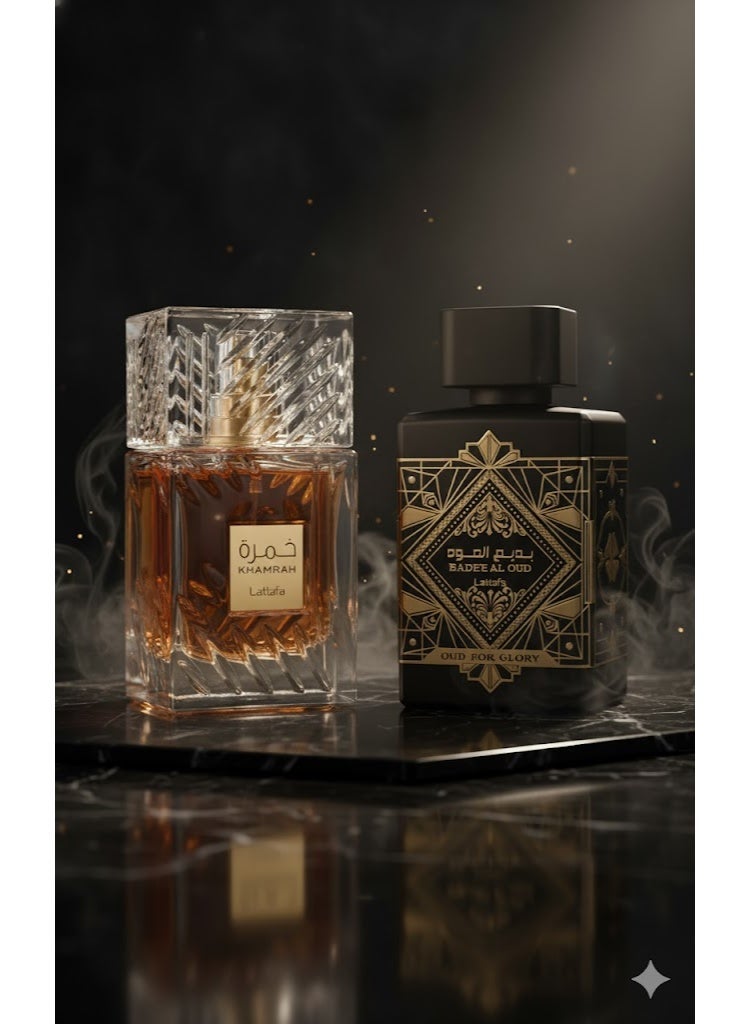 Lattafa Badee Al Oud 100ml & Khamrah Unisex Eau De Parfum by Lattafa 100ml combo - Image 1