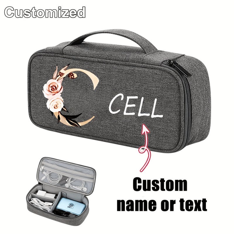 Navy Blue 1 Piece Personalized Storage Bag With Custom Name For Cable Management And Charger Organization - Image 2