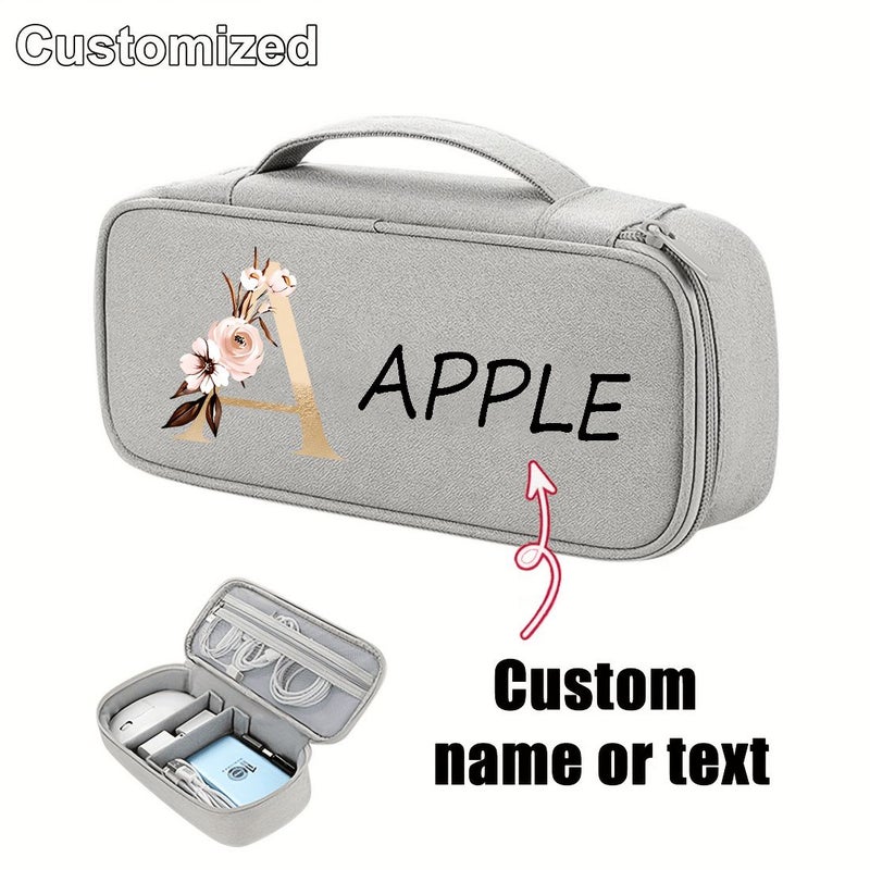 Navy Blue 1 Piece Personalized Storage Bag With Custom Name For Cable Management And Charger Organization - Image 3