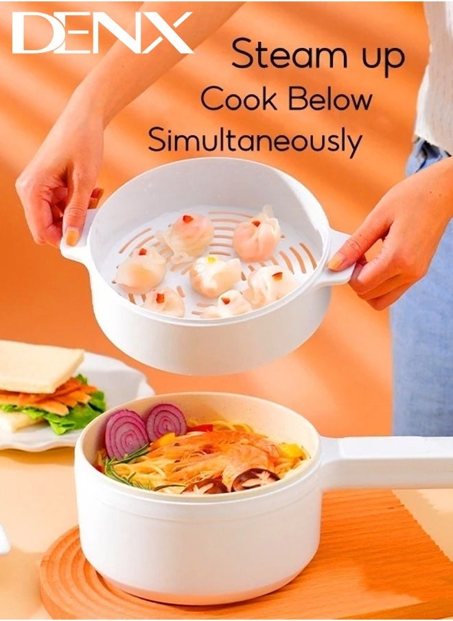 Denx 2L Electric Hot Pot With Steamer & Temperature Control, Non-Stick Electric Cooker , Electric Skillet, Frying Pan, Electric Saucepan, For Noodles, Egg, Steak, Oatmeal - Image 2