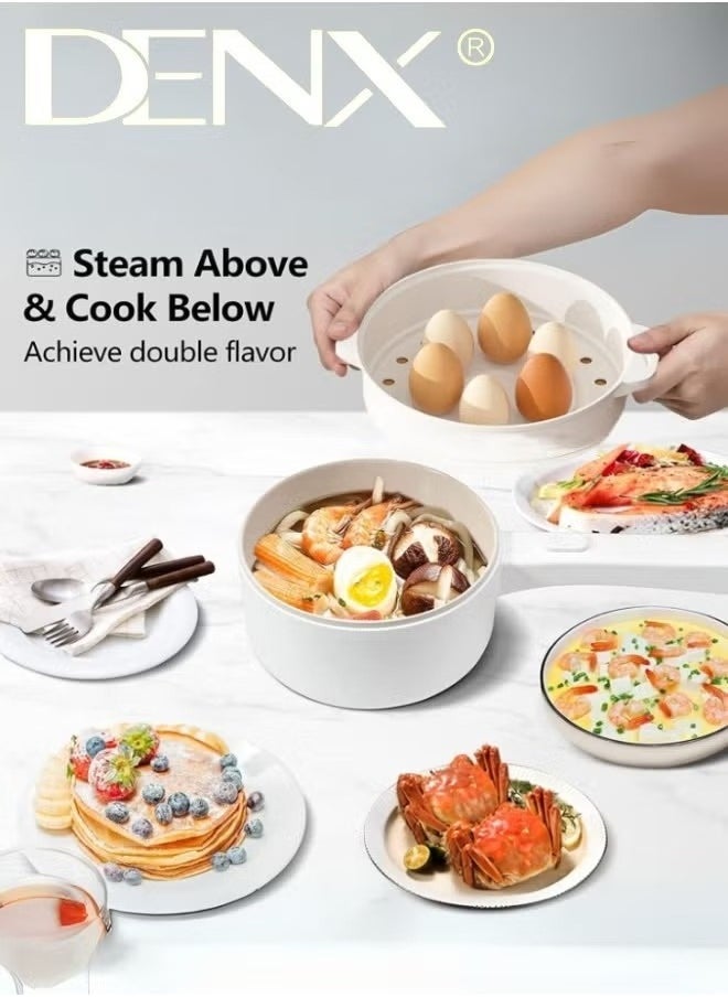 Denx 2L Electric Hot Pot With Steamer & Temperature Control, Non-Stick Electric Cooker , Electric Skillet, Frying Pan, Electric Saucepan, For Noodles, Egg, Steak, Oatmeal - Image 5