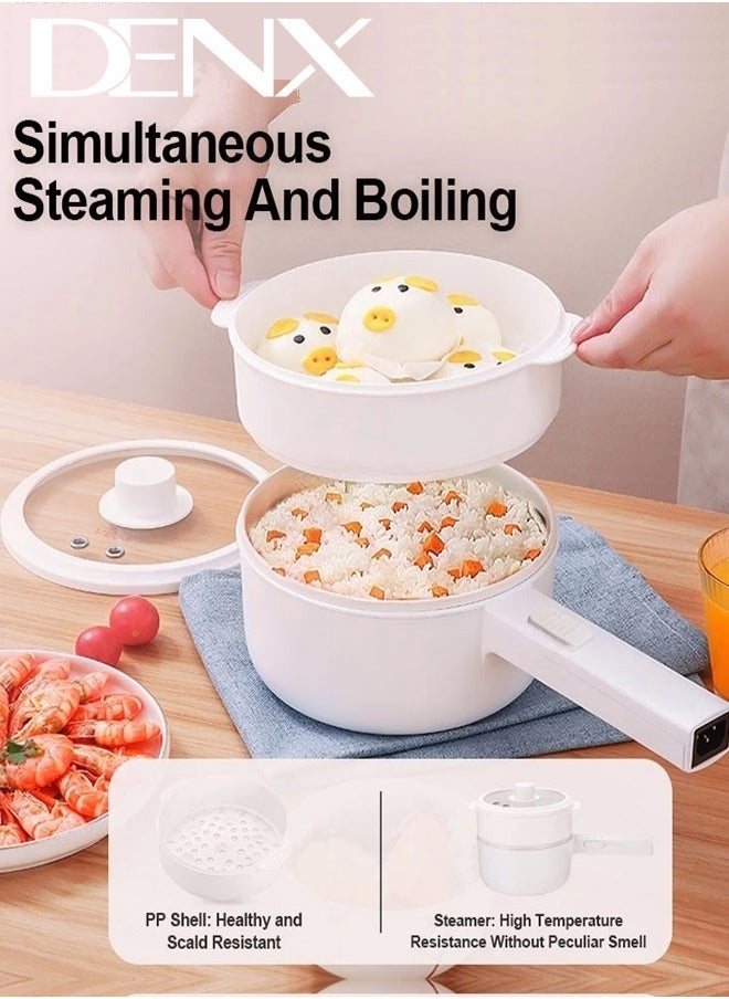 Denx 2L Electric Hot Pot With Steamer & Temperature Control, Non-Stick Electric Cooker , Electric Skillet, Frying Pan, Electric Saucepan, For Noodles, Egg, Steak, Oatmeal - Image 1