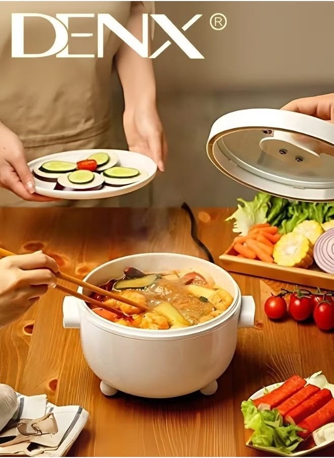 Denx 2L Electric Hot Pot With Steamer & Temperature Control, Non-Stick Electric Cooker , Electric Skillet, Frying Pan, Electric Saucepan, For Noodles, Egg, Steak, Oatmeal - Image 4