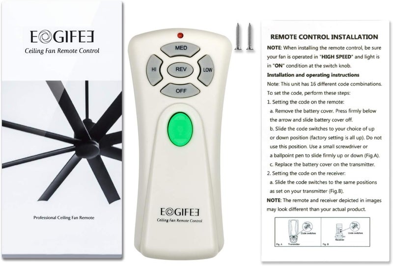 Eogifee Ceiling Fan Remote Control with Reverse, Light Dimmer, 3 Speed Adjustable Control of Replacement of Hampton Bay CHQ7080T UC7080T Remote Control Only Remote - Image 4