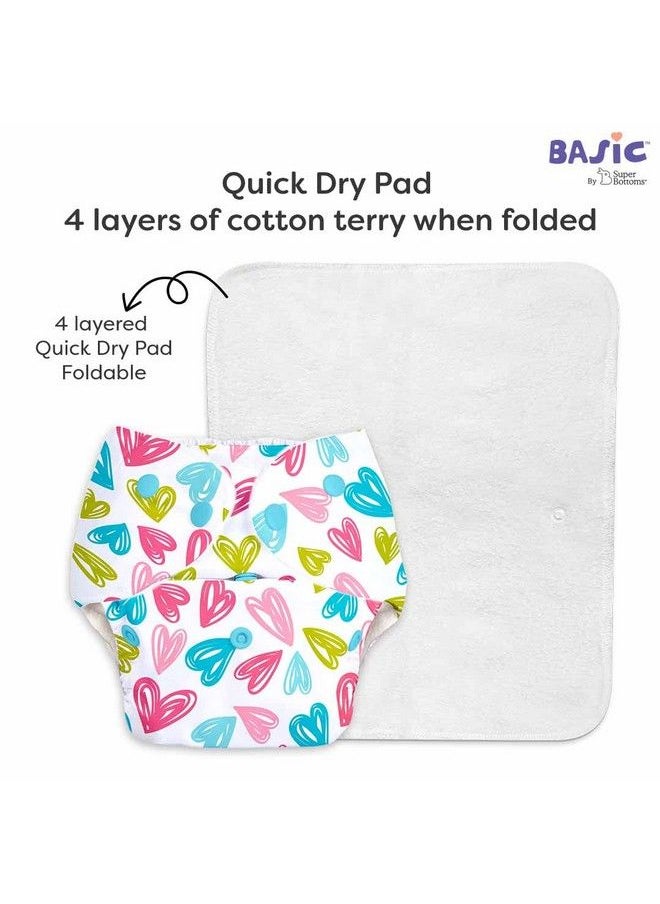 5 Basic Reusable Cloth Diaper For Babies 0 3Y ; Freesize Washable Baby Diapers (With Dry Feel Pad;Insert) ; Assorted
