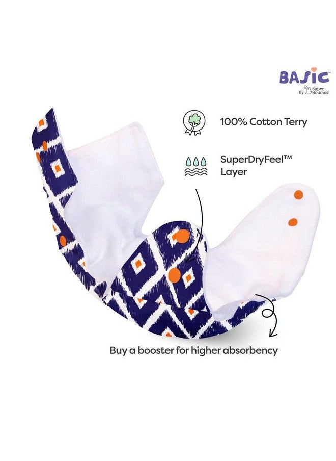 5 Basic Reusable Cloth Diaper For Babies 0 3Y ; Freesize Washable Baby Diapers (With Dry Feel Pad;Insert) ; Assorted