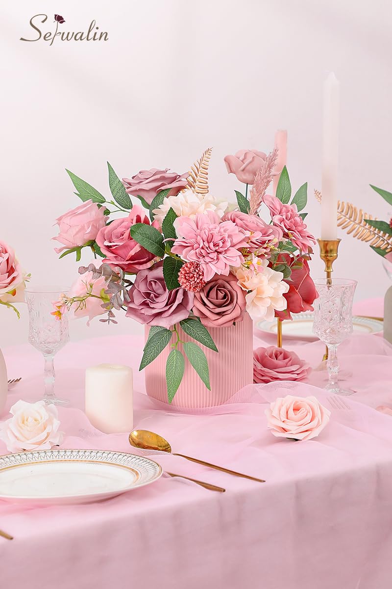 Serwalin Artificial Flowers Dusty Pink Silk Fake Flowers for DIY Wedding Bouquets Cake Flowers Spring Decor Table Centerpieces Arrangements Baby Shower Decoration - Image 3