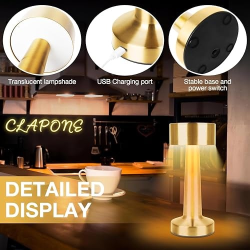 CLAPONE LED Table Lamp – Touch Control with 3 Brightness Levels & 3 Color Modes | Rechargeable Metal Desk Lamp for Bedroom, Nightstand, Living Room, Office & Study Table (Glod, 1 Pcs) - Image 2