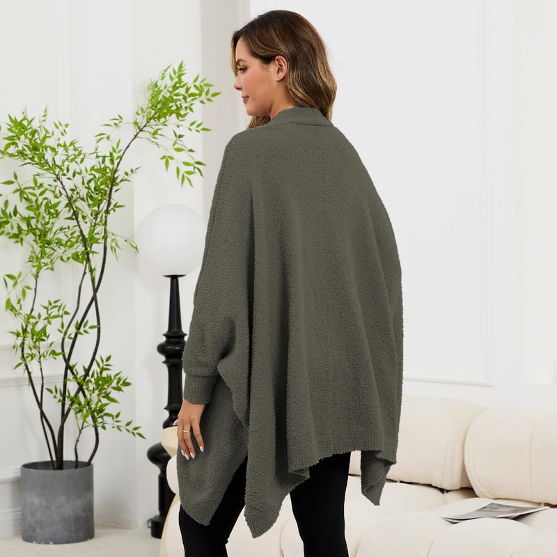 CUBRIDGE Wearable Blanket Sherpa Poncho Unique Office Work Warm Cozy Shawl TV Throw Blankets, Plush Cape Wrap for Adults (Green) - Image 2