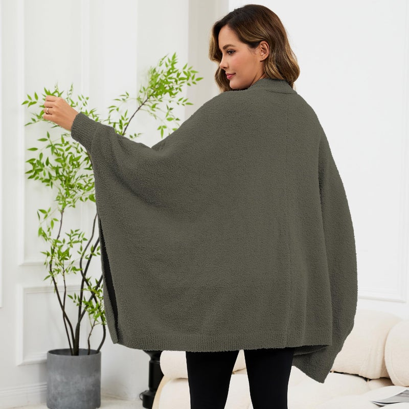 CUBRIDGE Wearable Blanket Sherpa Poncho Unique Office Work Warm Cozy Shawl TV Throw Blankets, Plush Cape Wrap for Adults (Green) - Image 3
