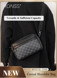 roaiss Plaid Pattern PU Leather Crossbody Bag for Men 5 Pockets Adjustable Strap Waterproof Large Capacity Shoulder Bag Mens Business Commuting Leisure Travel Street Trend Backpack  - Image 1