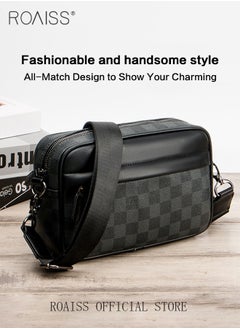 roaiss Plaid Pattern PU Leather Crossbody Bag for Men 5 Pockets Adjustable Strap Waterproof Large Capacity Shoulder Bag Mens Business Commuting Leisure Travel Street Trend Backpack  - Image 3