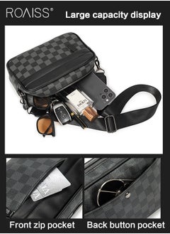 roaiss Plaid Pattern PU Leather Crossbody Bag for Men 5 Pockets Adjustable Strap Waterproof Large Capacity Shoulder Bag Mens Business Commuting Leisure Travel Street Trend Backpack  - Image 2