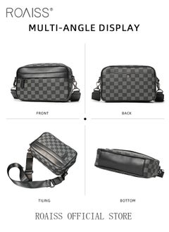 roaiss Plaid Pattern PU Leather Crossbody Bag for Men 5 Pockets Adjustable Strap Waterproof Large Capacity Shoulder Bag Mens Business Commuting Leisure Travel Street Trend Backpack  - Image 5