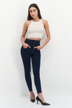 VERO MODA Women Slim Fit Stretchable Plain Denim Jeans, Blue  - Image 3