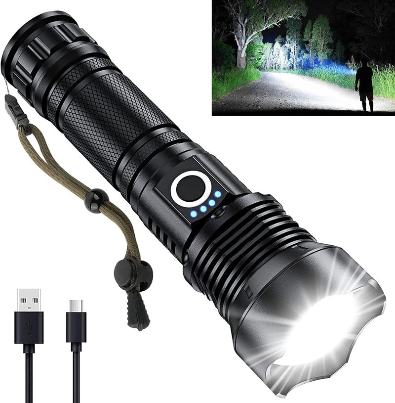 Whixant Torches LED Super Bright Rechargeable 200000 Lumens Torches Battery Powered 5 Modes Tactical Torch Rechargeable Powerful Torch High Powered Flashlight for Camping Dog Walking Emergency - Image 1