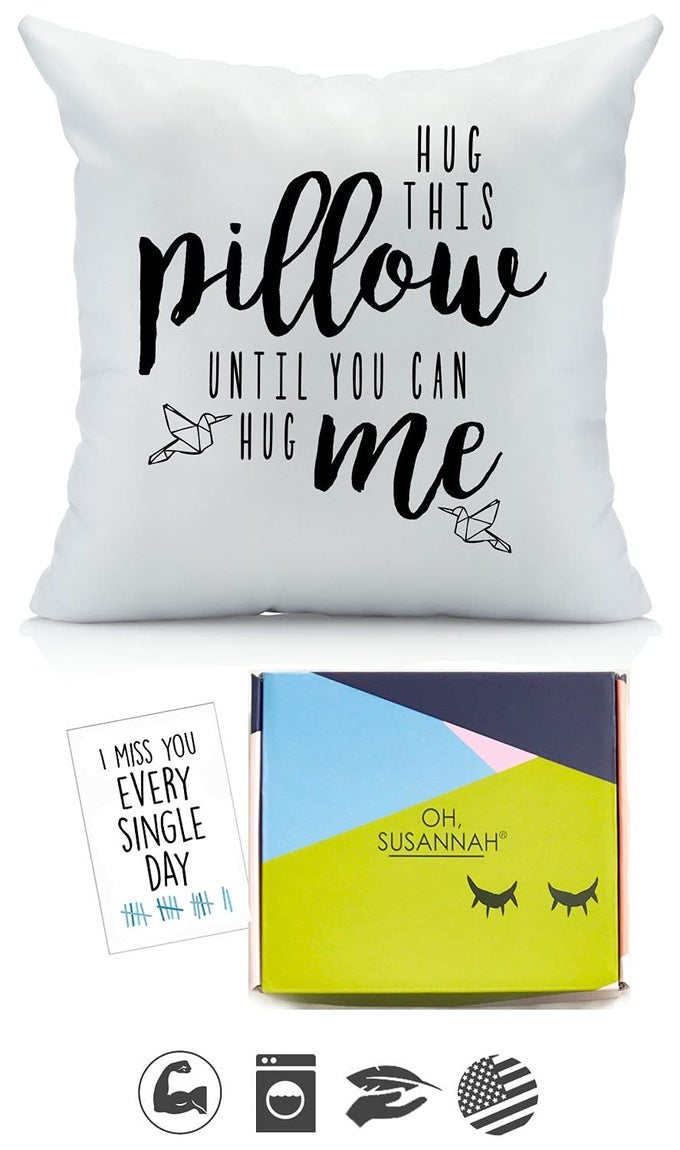 OH SUSANNAH HUG THIS PILLOW UNTIL YOU CAN HUG ME PILLOWCASE BOX ORIGINAL DESIGN LONG DISTANCE RELATIONSHIP GIFTS SUBLIMATION PRINT THROW 18X18 BLACK