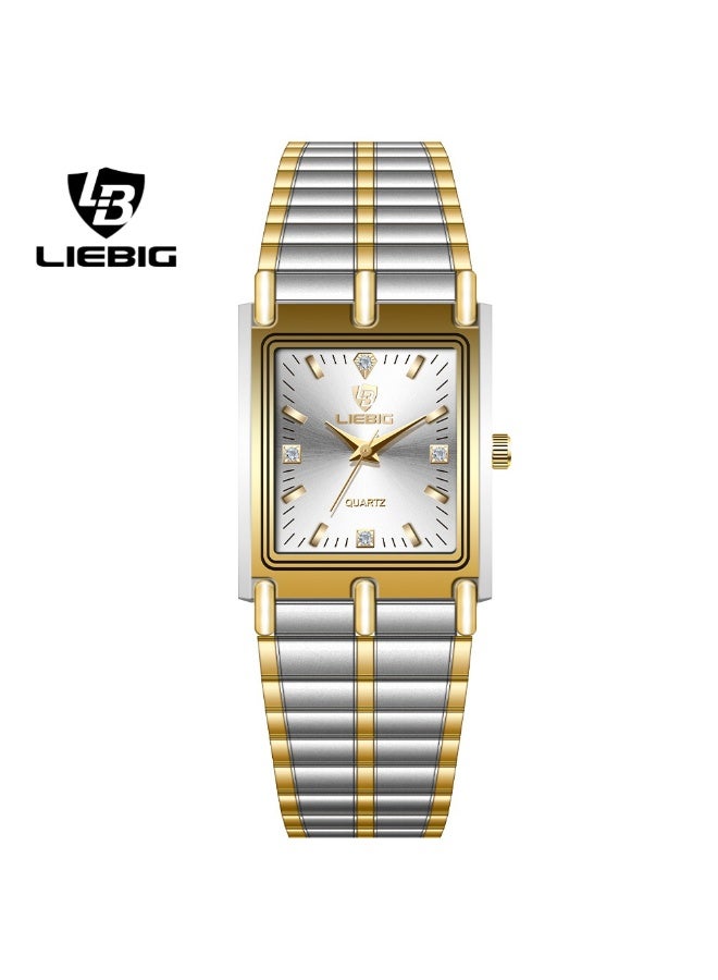 ليبيغ ساعة LIEBIG صغيرة مربعة، ساعة يد رجالية فائقة النحافة، حزام من الفولاذ المقاوم للصدأ بتصميم ذهبي، مقاومة للماء، ساعة رجالية فاخرة بأسعار معقولة. - Image 1