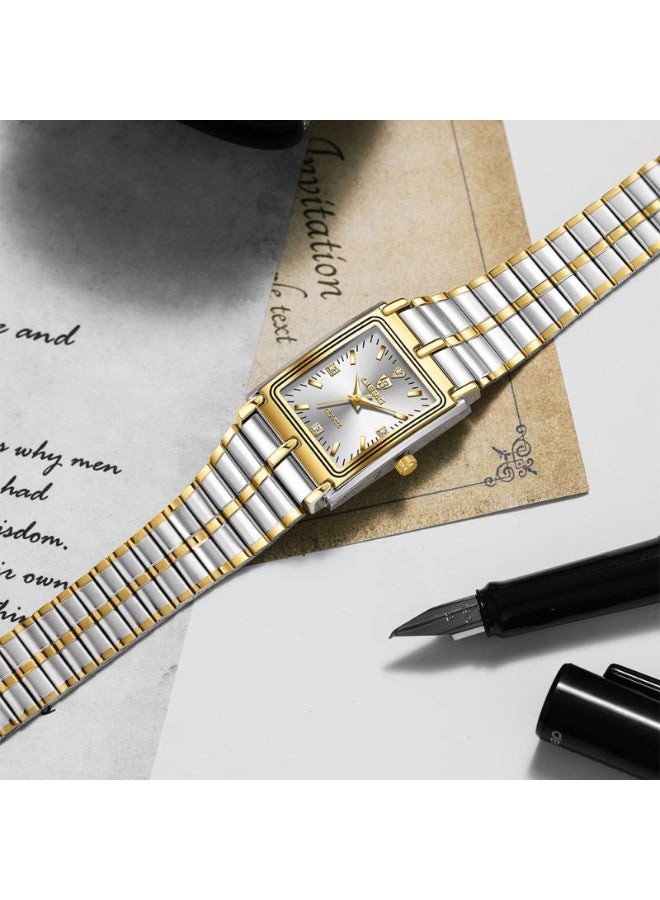 ليبيغ ساعة LIEBIG صغيرة مربعة، ساعة يد رجالية فائقة النحافة، حزام من الفولاذ المقاوم للصدأ بتصميم ذهبي، مقاومة للماء، ساعة رجالية فاخرة بأسعار معقولة. - Image 4